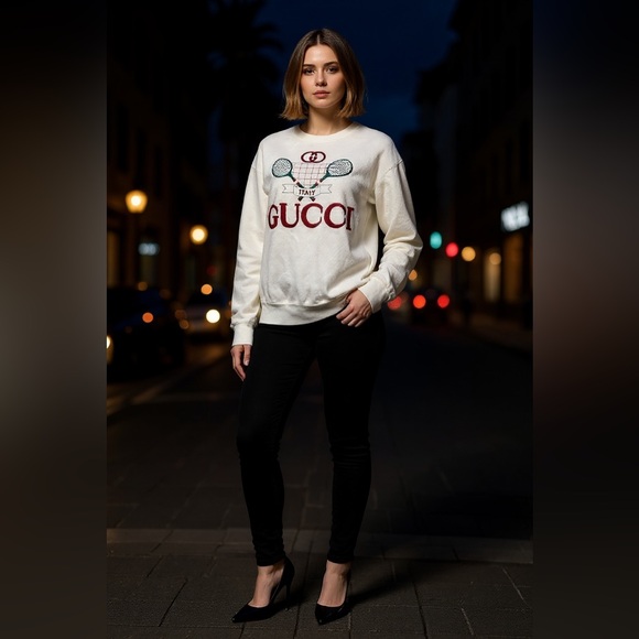 Gucci Cream Tennis Motif Sweatshirt - Picture 2 of 11